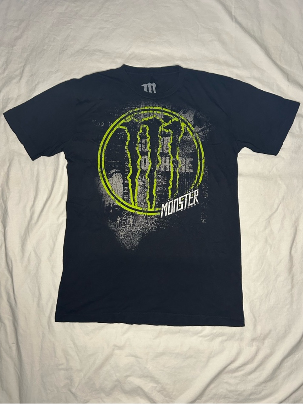 Men's Medium Black T-Shirt with Neon Green Logo